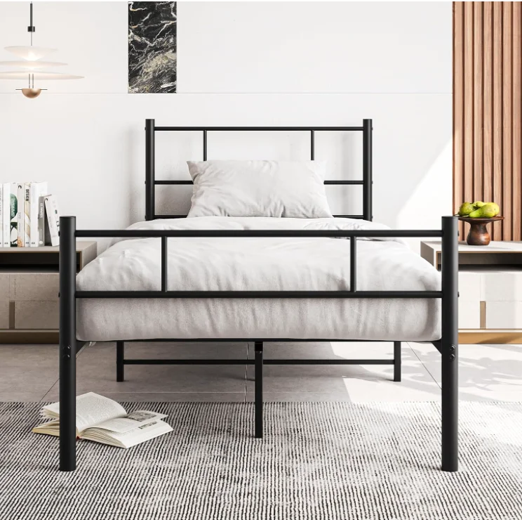 Hot Sales King Size Platform Bed Frame  easy assemble one box Mattress Foundation Black Wrought Iron iron Bed Metal bed frame
