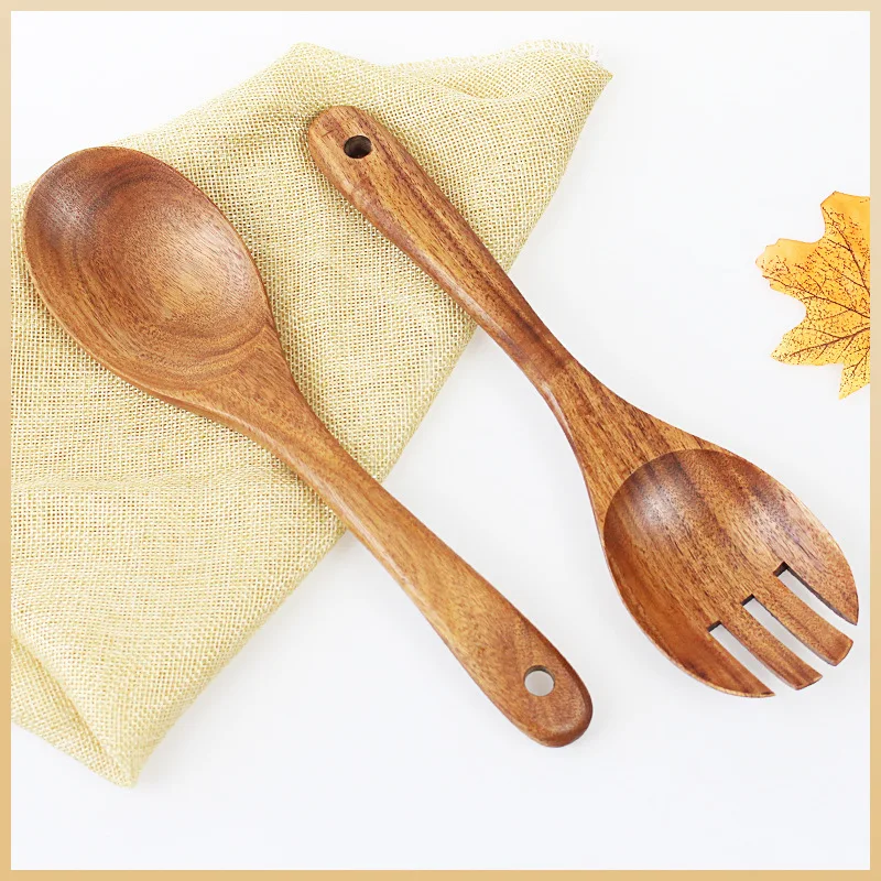 Salad Mixing Dinner Fork and Spoon set Long Handle Salad Servers set ,Acacia Wood Serving Spoons Set