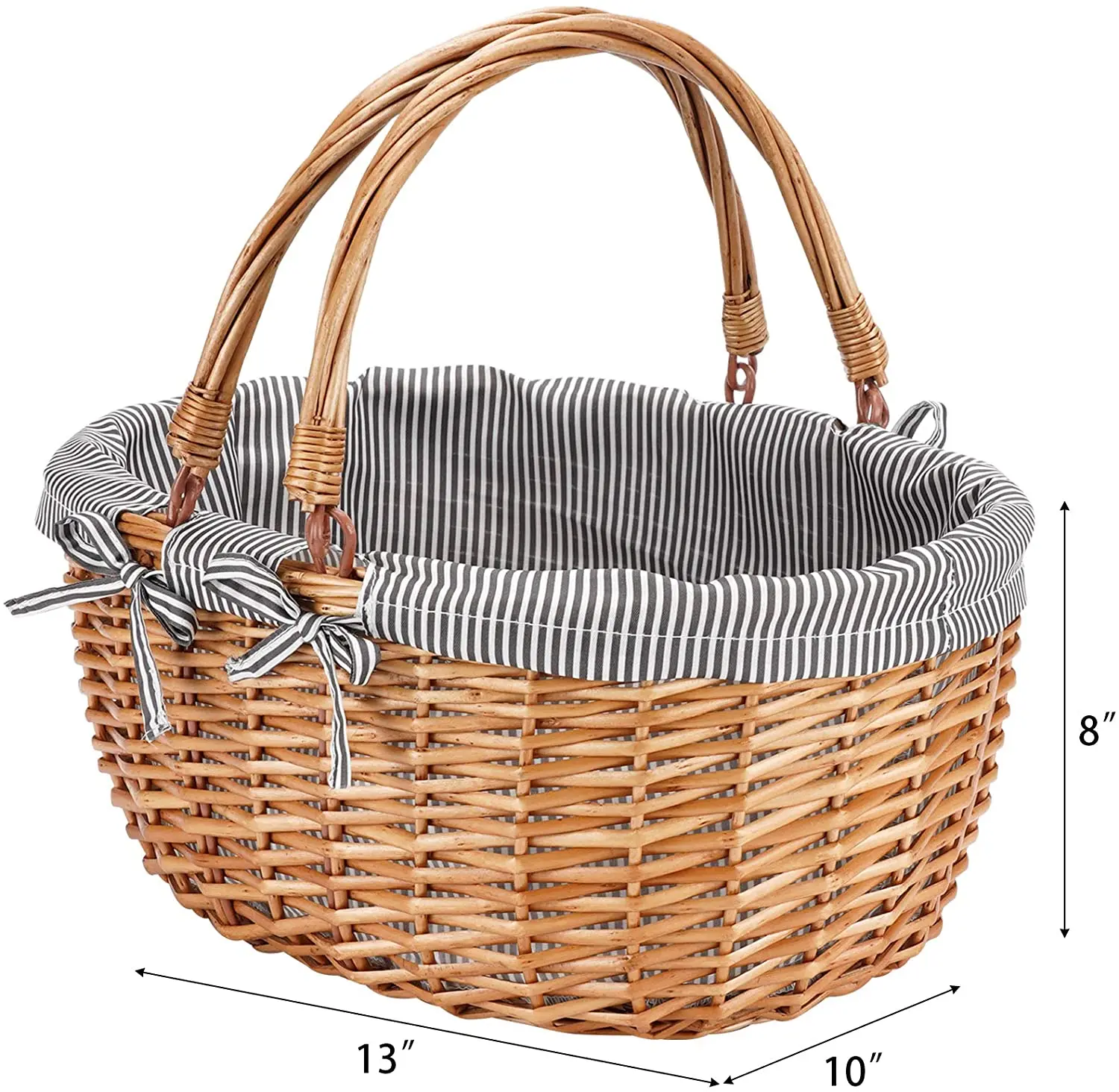 Picnic Basket Natural Woven Woodchip with Double Folding Handles