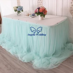 CL072Q fancy factory fast shipping Christmas different dark green ruffled turquoise chiffon and tulle wedding bridal table skirt