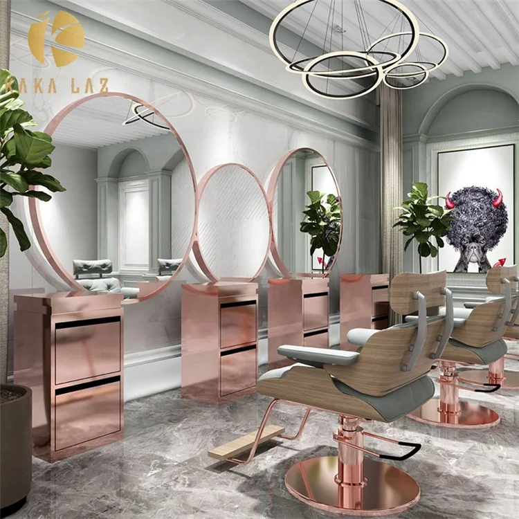 Лидер продаж круглый светодиодный зеркальный салон станция для парикмахерской мебель