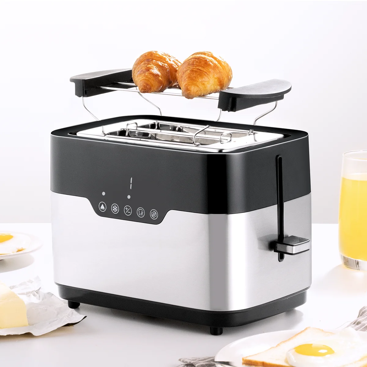 New Touch Screen Grill Bread Toaster with Warming Rack 6 Shade Setting Bun Toaster 2 slice