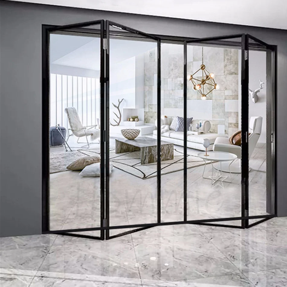 Foshan Factory Make Large Opening Insulated Soundproof Interior Aluminum Glass Bi Folding Narrow Bi Fold Doors