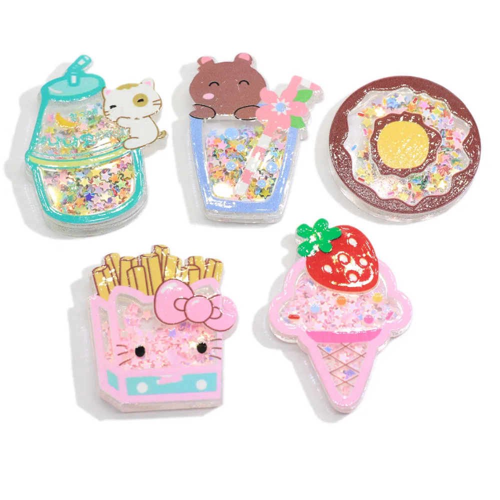  Kawaii напитки чипы пончики мороженое с принтом зыбучих песков блестками яркого цвета мигает шейкеры смолы плоскостной транзистор хрустальных кабошонов для скрапбукинга 