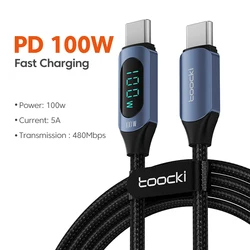 PD 100w 5A type c to type c usb c fast charging mobile phone flex charger cables power real-time display visible charging cable