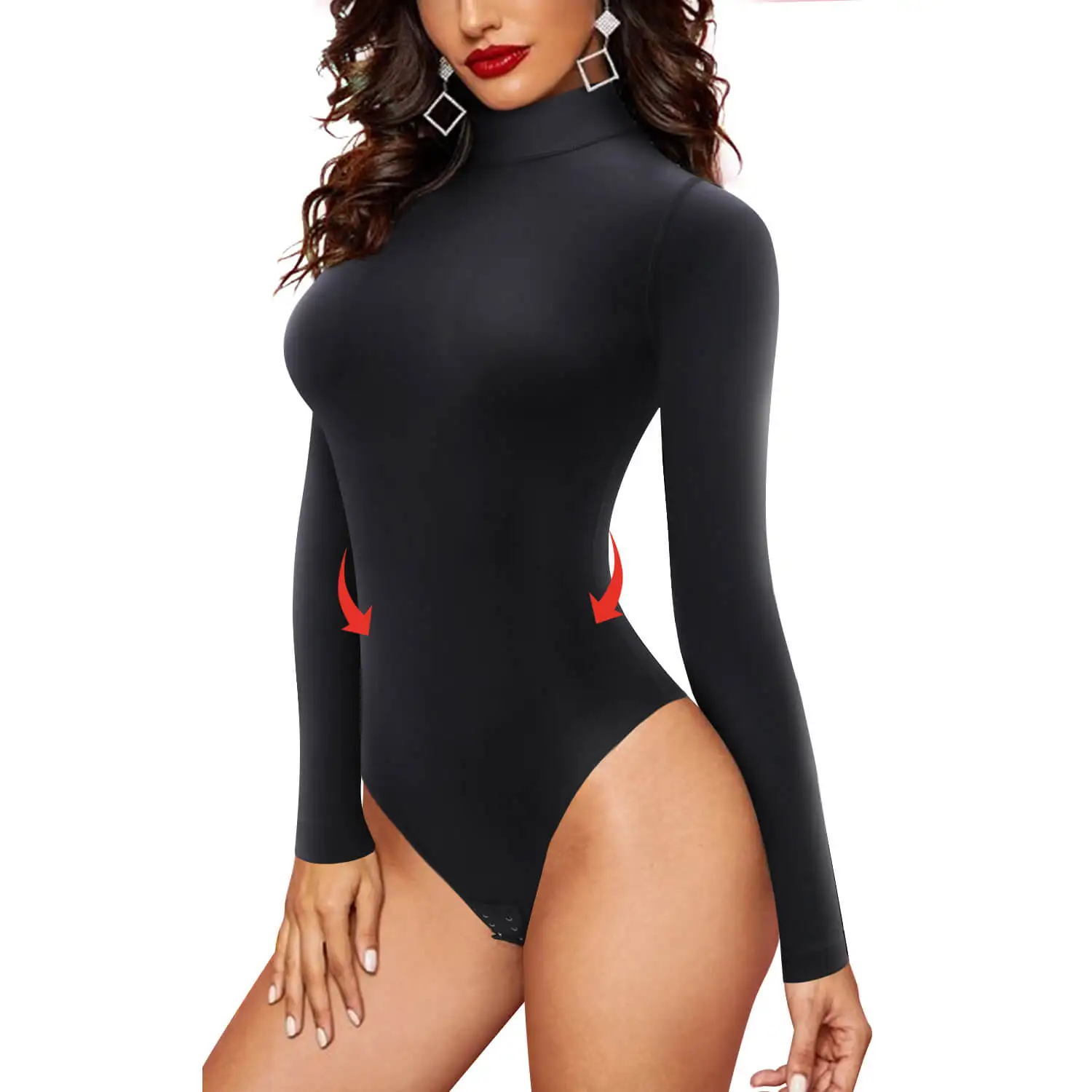 High Neck Compression Nylon Spandex Bodysuit  Top Sexy Basic Bodysuits For Women Long Sleeve