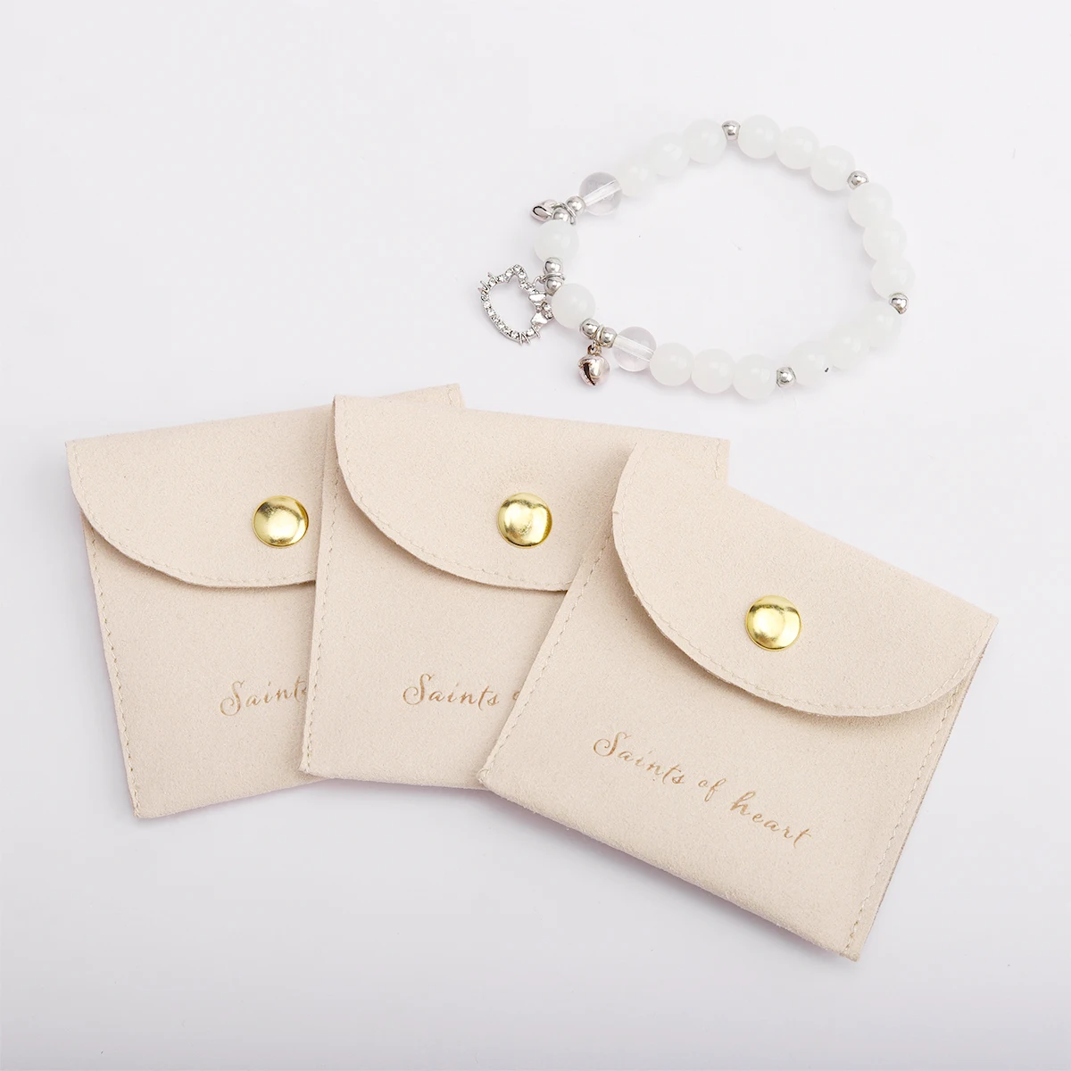 Custom Logo Printed Earrings Jewelry Packaging Bags Reusable Luxurious Flap Small Beige Envelope Microfiber Pouch