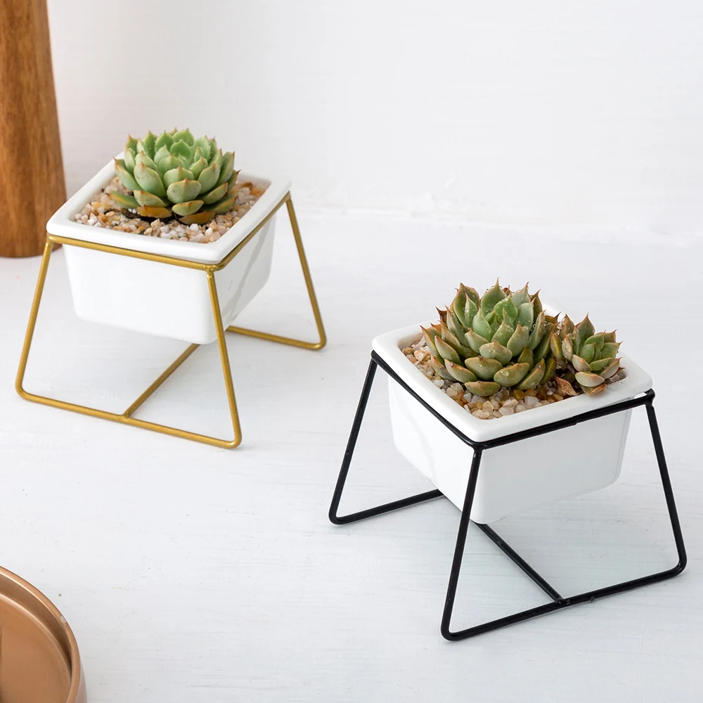 Home Decor Indoor Handmade White square Small ceramic pots for succulent plants
