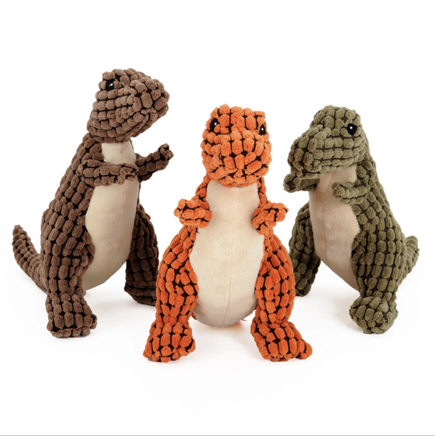 Custom LOGO Crochet Dinosaur shape pet dog chew molar plush toy doll Corn Kernels durable chewing bite dog squeak plush toy