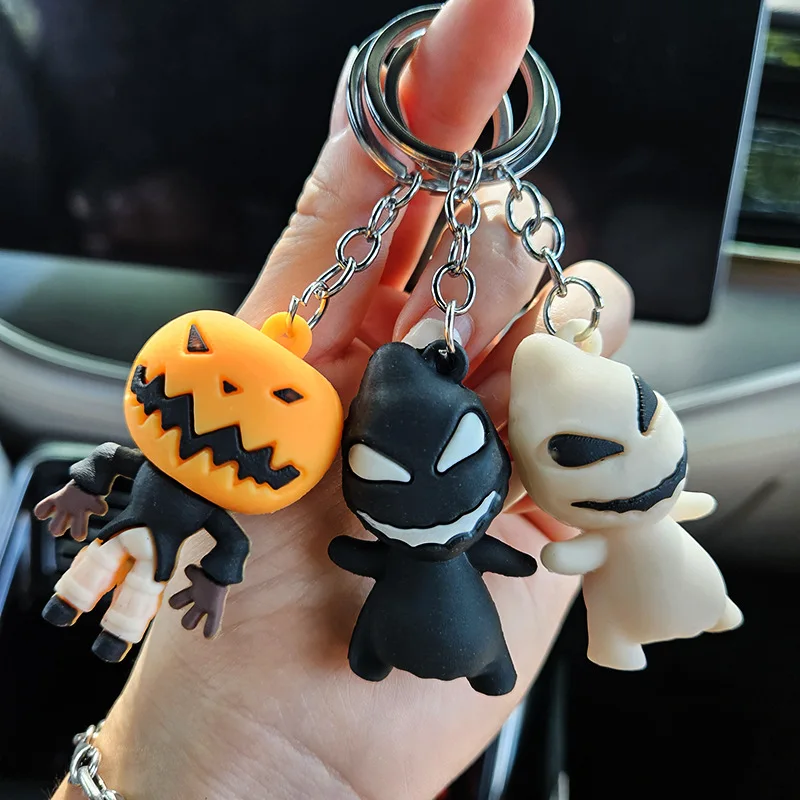 Spoof Halloween Key Chain Custom Rubber 3D Soft PVC Design Halloween Keychain Christmas Eve Nightmare Action Figure Key Chain