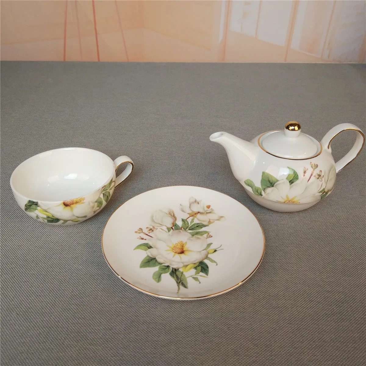 Porcelain Floral Teapot and Teacup For One