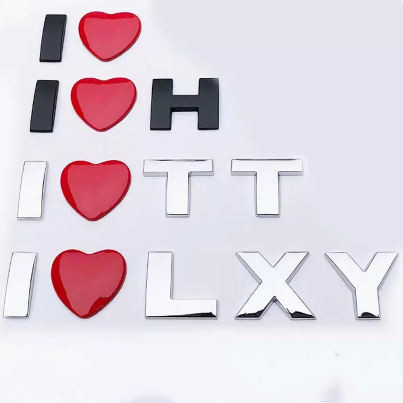 Metal Big Size English Letter Car Logo 3D Letter Body Sticker Alphanumeric Metal Body Word Label Tail Label Silvery/ Black Color