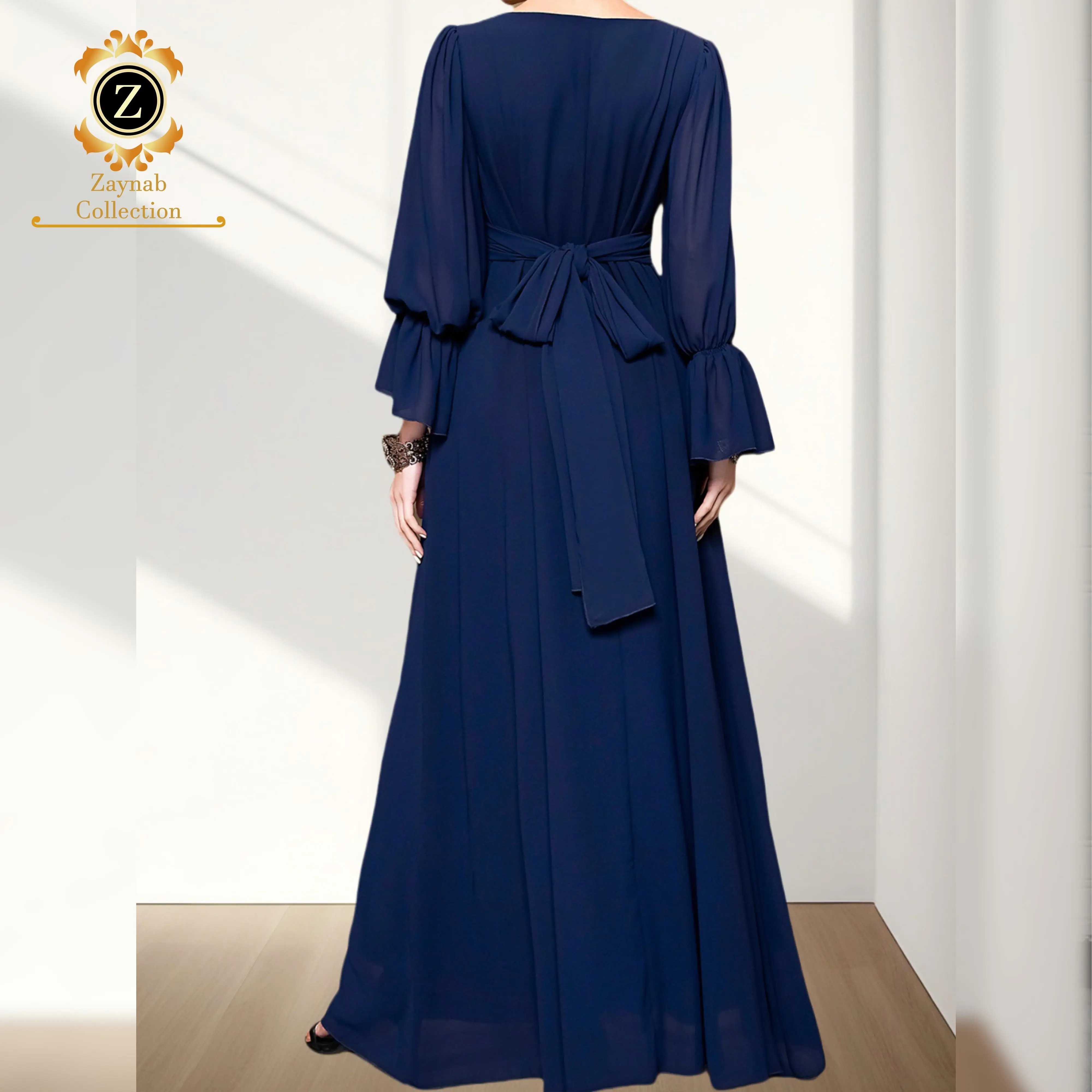 Zaynab Women Muslim Dress Dubai Kaftan Abaya Printed Fabric Women  Dress Turkey Dubai Gold Embroidered Velvet Elegant Abaya