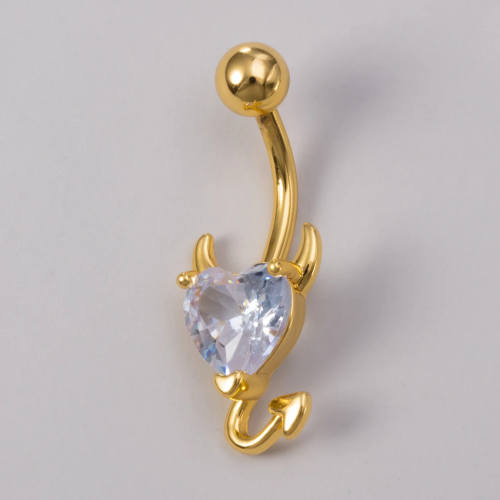 OEM Colorful CZ Zircon Surgical Steel Body Jewelry Belly Piercing Devil Heart Navel Belly Button Rings