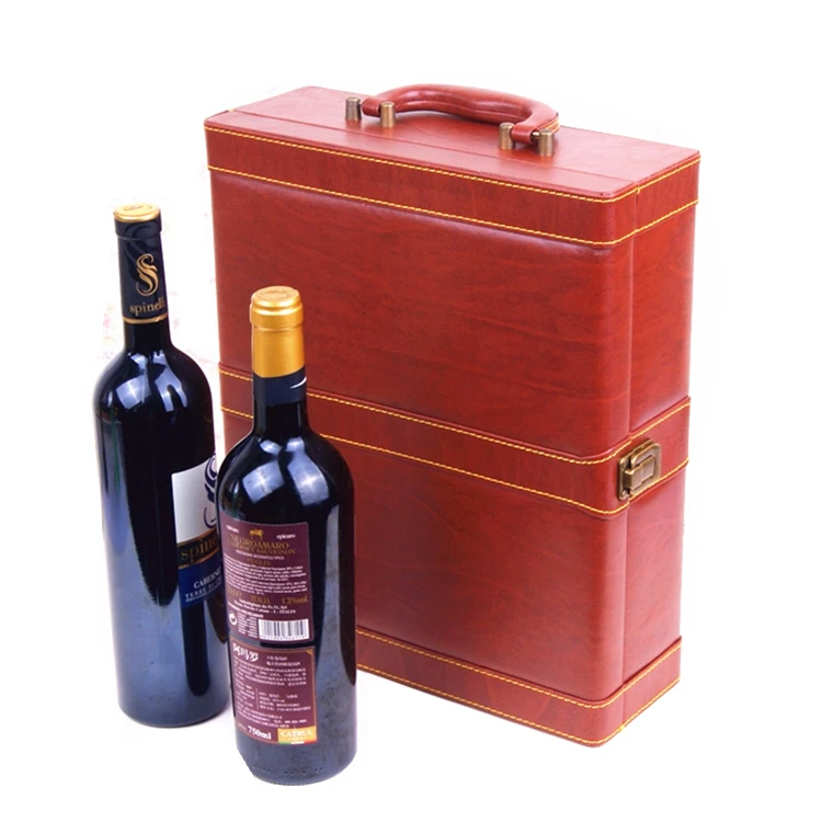 Elegant customized pu leather wine packaging box for 2 wine bottle display storage case with wine accessories box