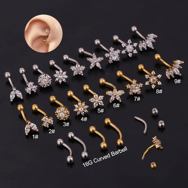Stainless Steel Ear Stud Hot Zircon Lip Nail Piercing Jewelry Round Ball Auricular Stud