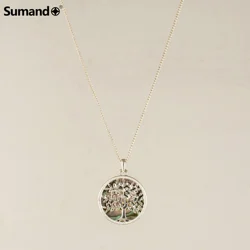 Sumando fashionable crystal tree of life choker abalone shell pendant necklace
