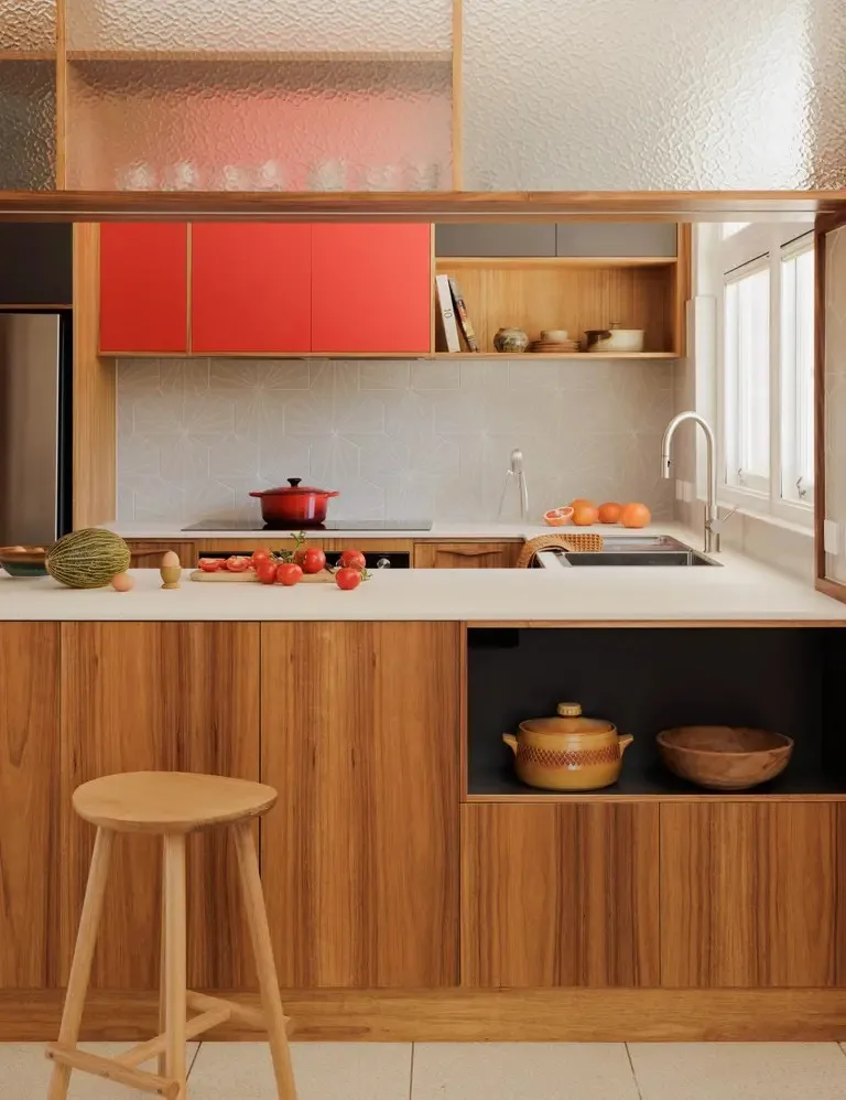 House Renovation Blackwood Veneer Kitchen Cabinet Design Marble Stone Bench Top Kitchen