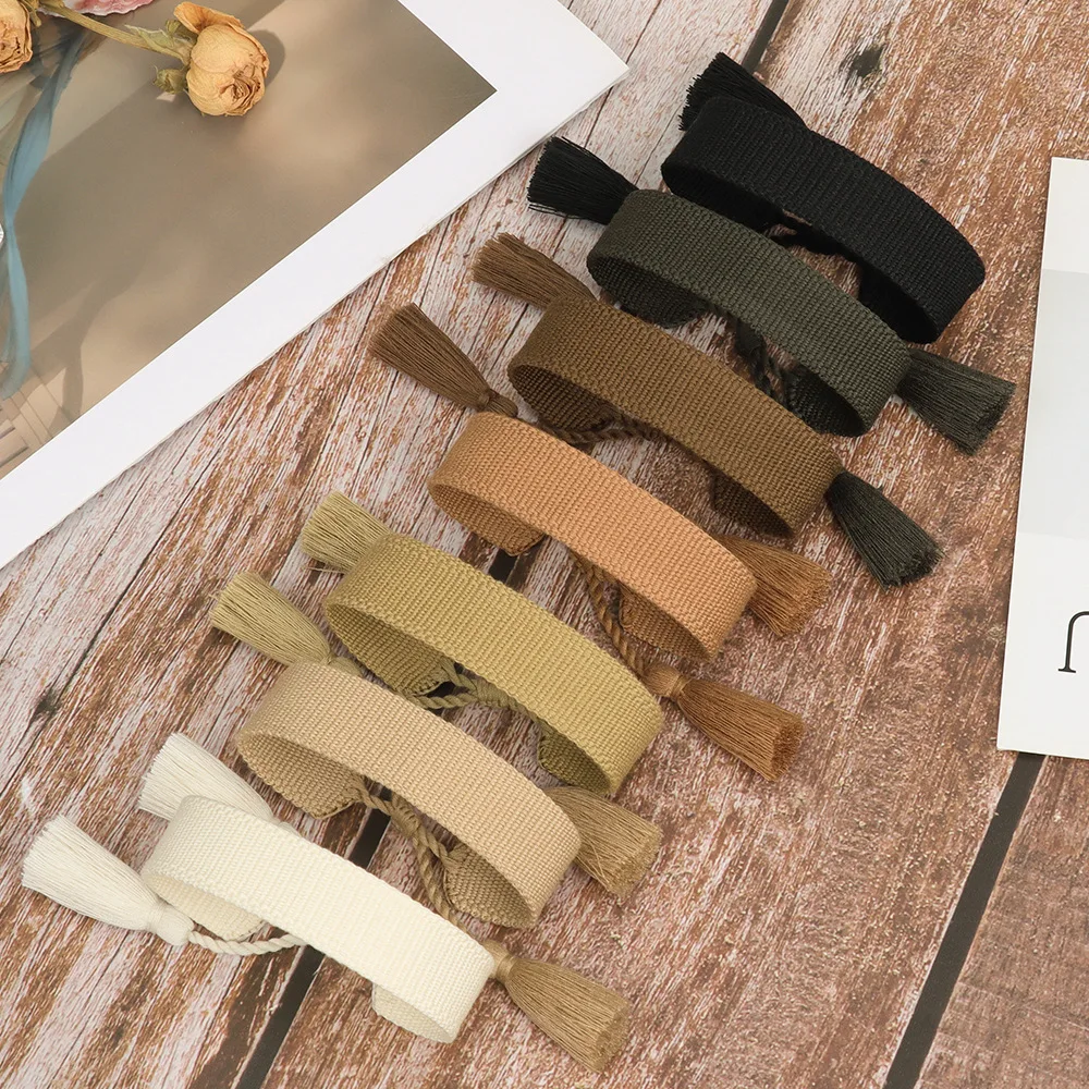 Simple style black grey white embroidered tassel bracelet hand bracelet wristband wrist band with blank colorful design