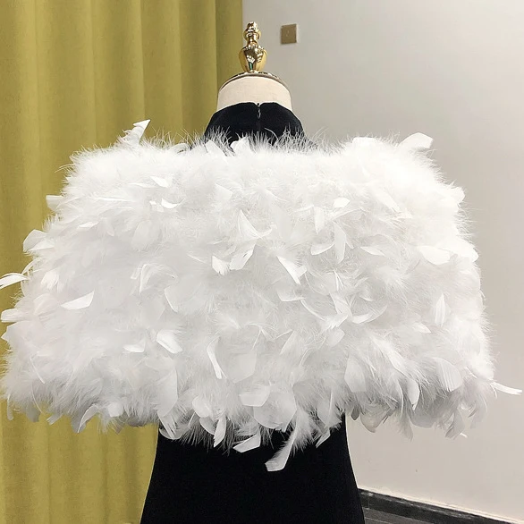 Wholesale fashion women real fur capes fox ponchos turkey feather fur shawl