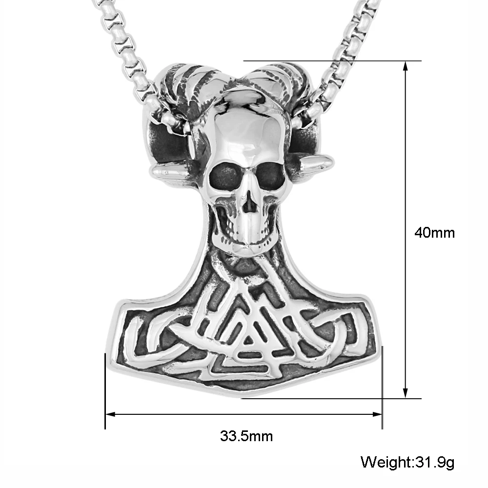 Hip Hop Jewelry Stainless Steel Demon Sheep Goat Head Skull Pendant Viking Valknut Irish Knot Thor Hammer Pendant