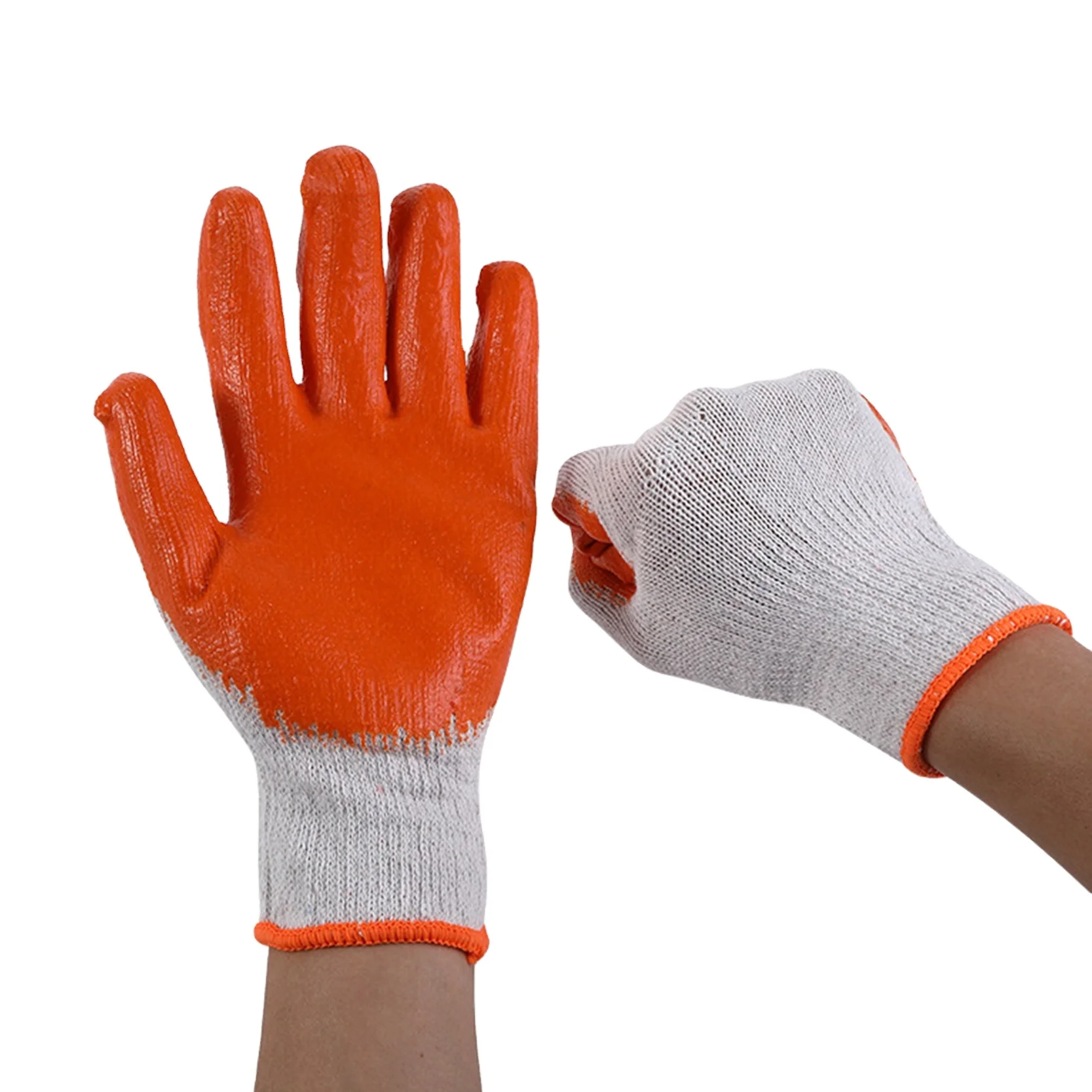 Wholesale Polyester Knitted Double Color Latex Coated Safety Work Gloves Fingertips Reinforced