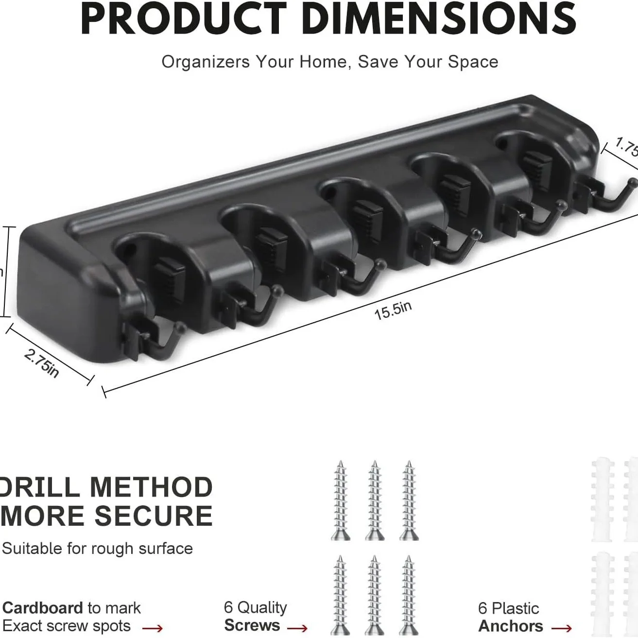 Mop Broom Holder 5 Position With 6 Hooks Storage Tool Rack Storage Organization Home Plastic Mop Clip