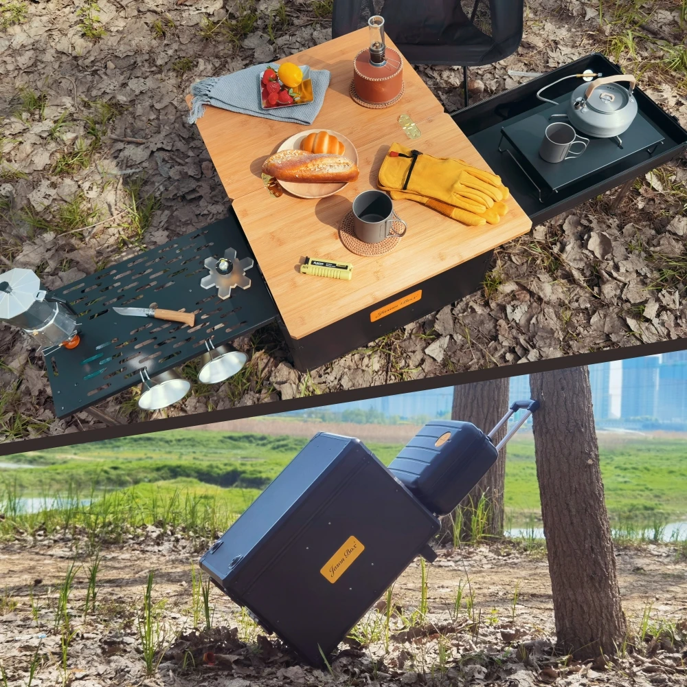 Jason Outdoor Multi-Functional Aluminum Folding Portable Picnic Table Expandable Camping Box Mobile Kitchen Outdoor Furniture