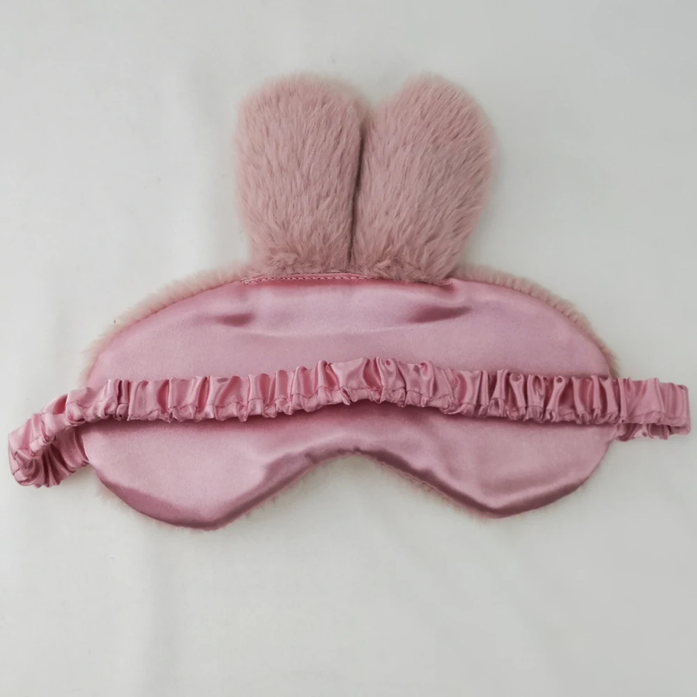 Cute Sleeping Eyemask Black Rabbit Animal Cartoon Style Silk Feeling Plush Bunny Eye-Shade Cover Blinder