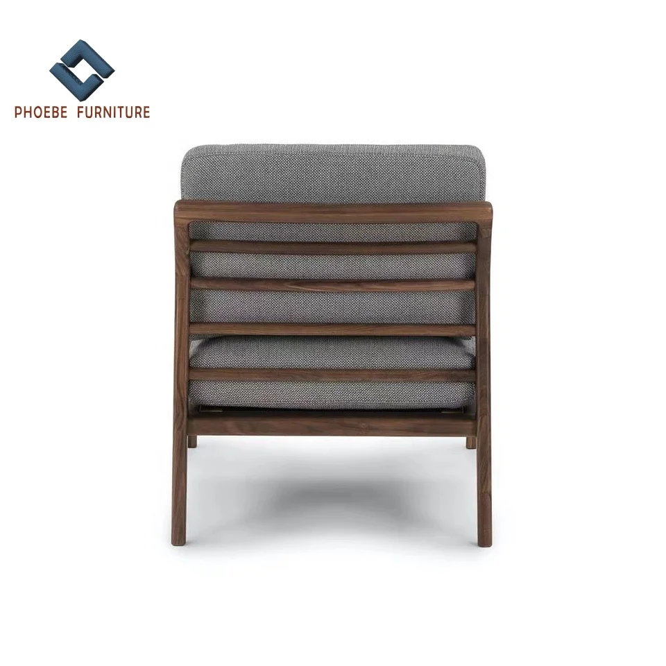 Mid century Modern Linen Fabric Solid Walnut Frame Accent Lounge Arm Chair