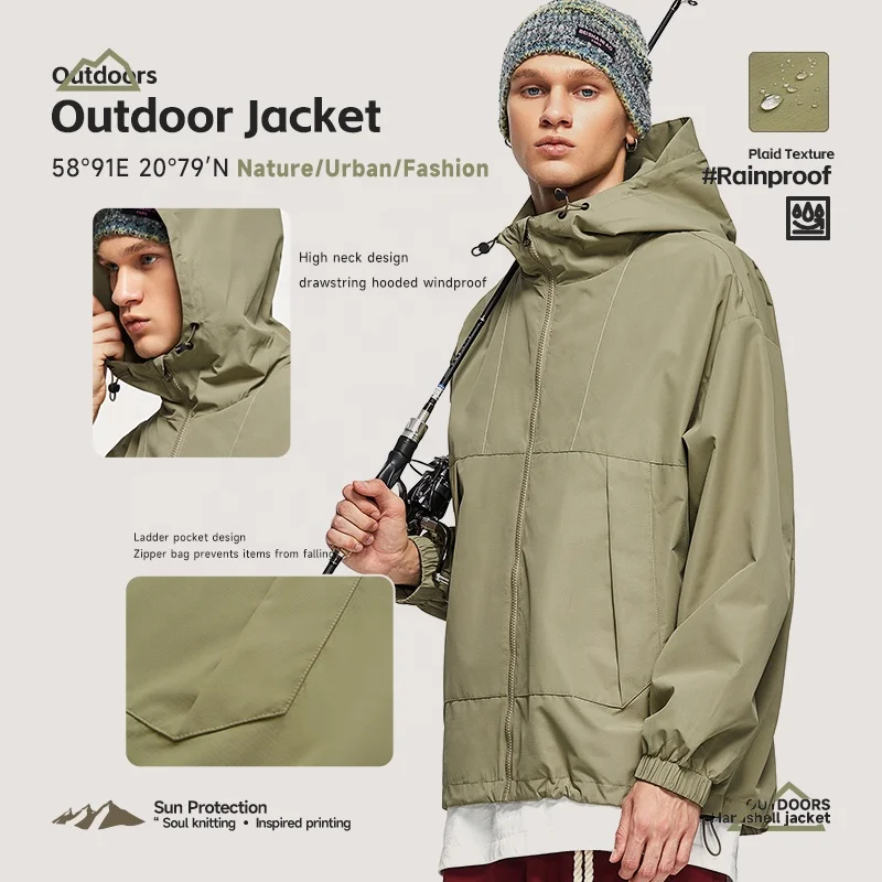 INFLATION Windproof Hooded Outdoor Jacket Men Wholesale Zipper Water Repellent Coat Jacket