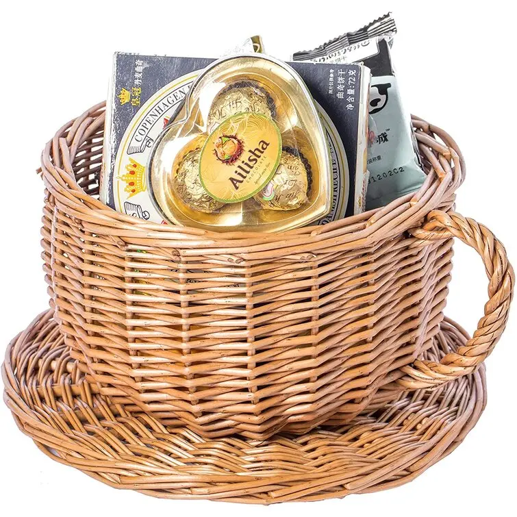Чашка для хранения и блюдце подарок плетеная корзина из ивы набор прямоугольной декоративной корзины с встроенными ручками