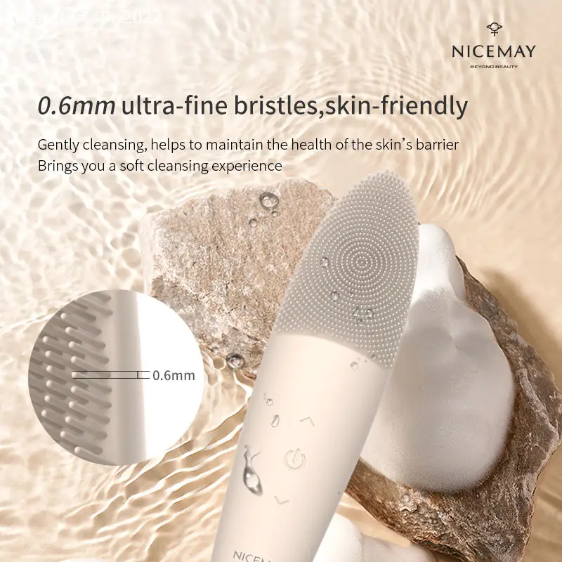 IPX7 Waterproof Heating Face Scrubber Massager Sonic Silicone Facial Cleansing Brush