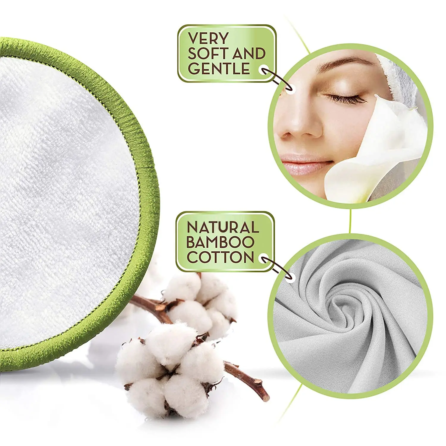 Super September Organic Bamboo Cotton Reusable Makeup Remover Pads Washable Eco-friendly Natural Bamboo Cotton pad