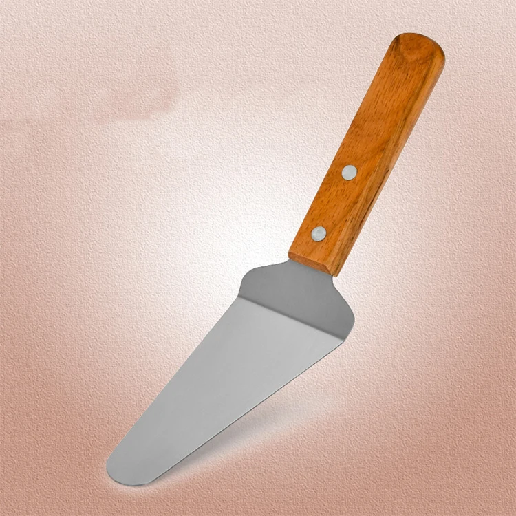 Wholesale Stainless Steel Triangle Cake Spatula Cheese Spatula Pizza Spatula With Wood Handle