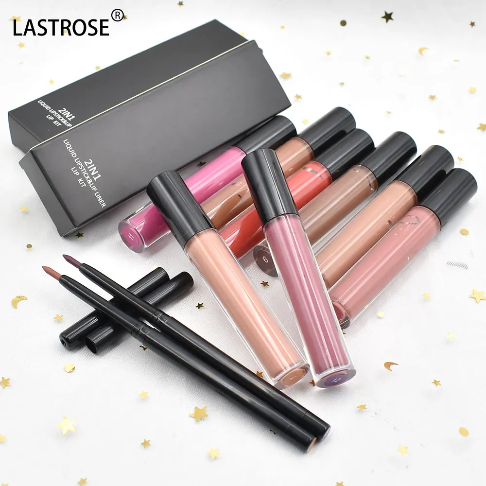 2 in1 liquid lipstick and lipliner set longlasting matte lip gloss and lip liner pencil sets box private logo vegan cosmetic kit