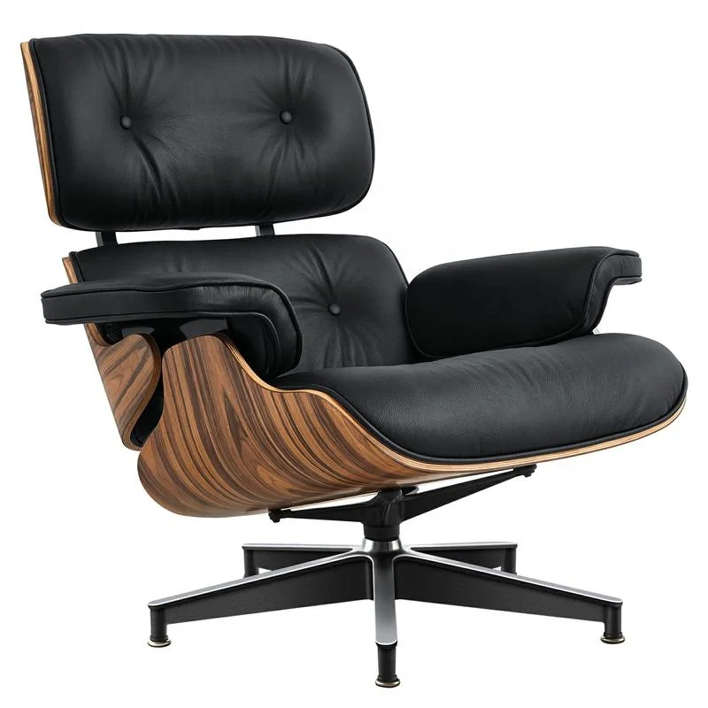 Оптовая продажа, стандартное кресло середины века, современное роскошное вращающееся кресло из натуральной кожи и пуфик