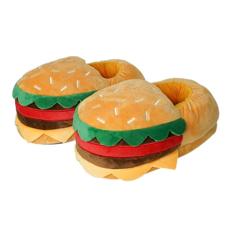Stuffed Food Home Shoes Warm Women Gifts Furry Inner Plush Hamburger Fries Pizza Bread Slippers