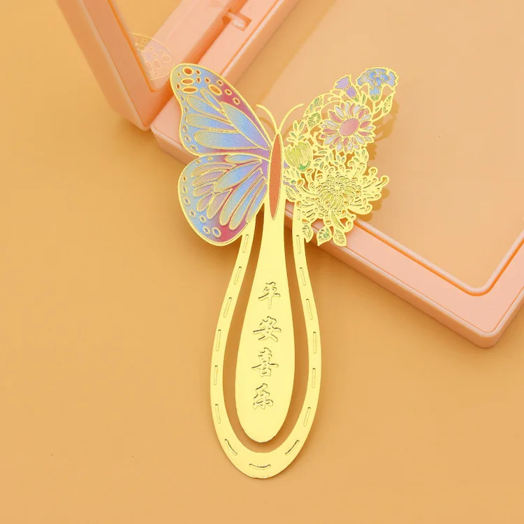 Custom Creative Handmade Etching Metal Butterfly Bookmark Clip High Quality Gold Plated Brass Flower Metal Bookmark