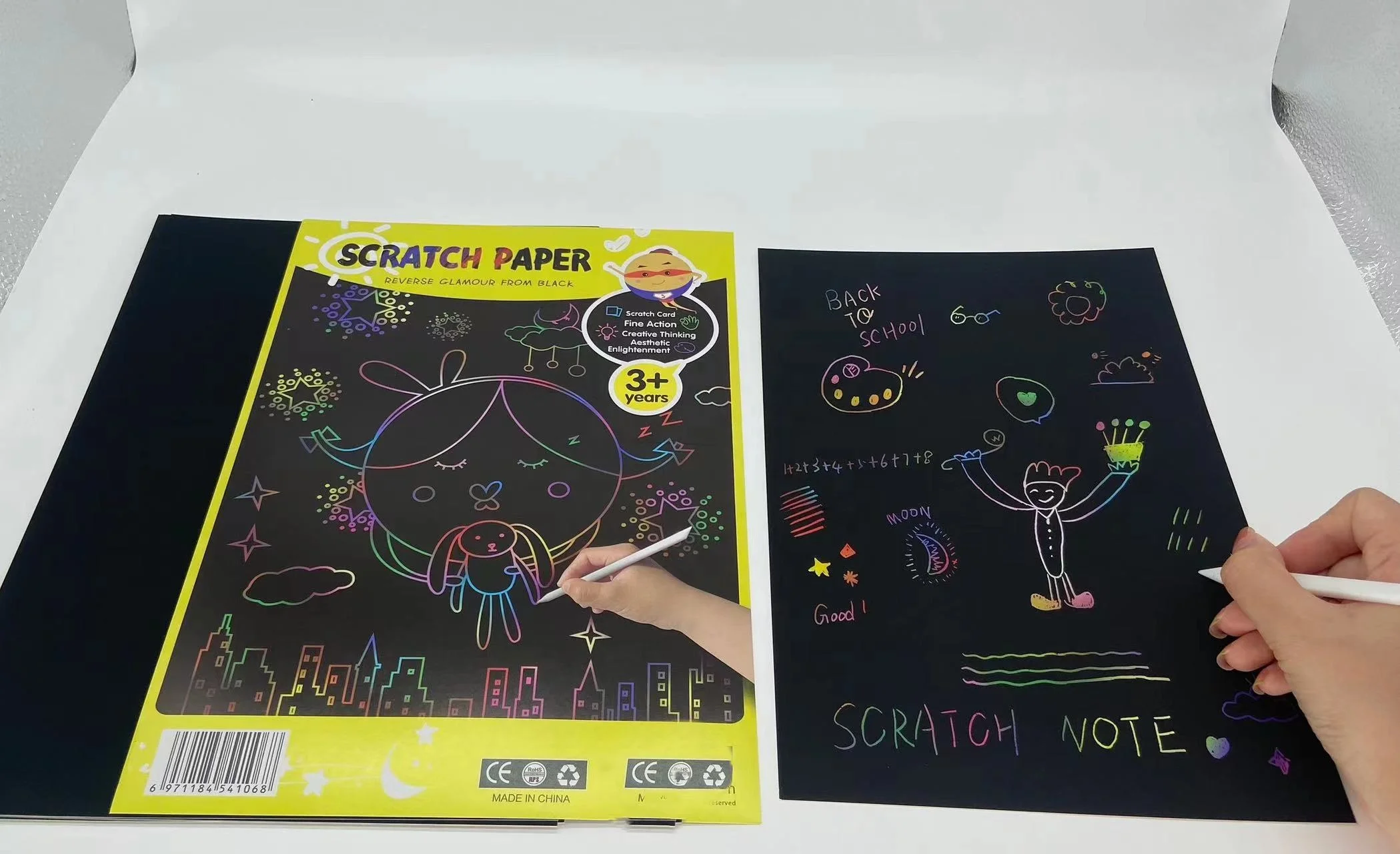 Custom A4 16K 32K Scratch Paper Note for Art Painting Cartoon Graffiti Paper Scratch Card Scratch Book for Kids