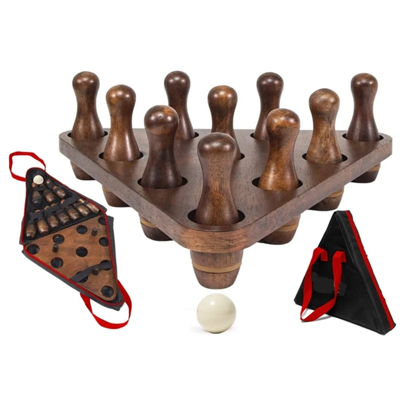 Premium 10 Pcs Hardwood Shuffleboard Bowling Pin Set Durabel Triangular Pinsetter Resin Bowling Balls with Bag