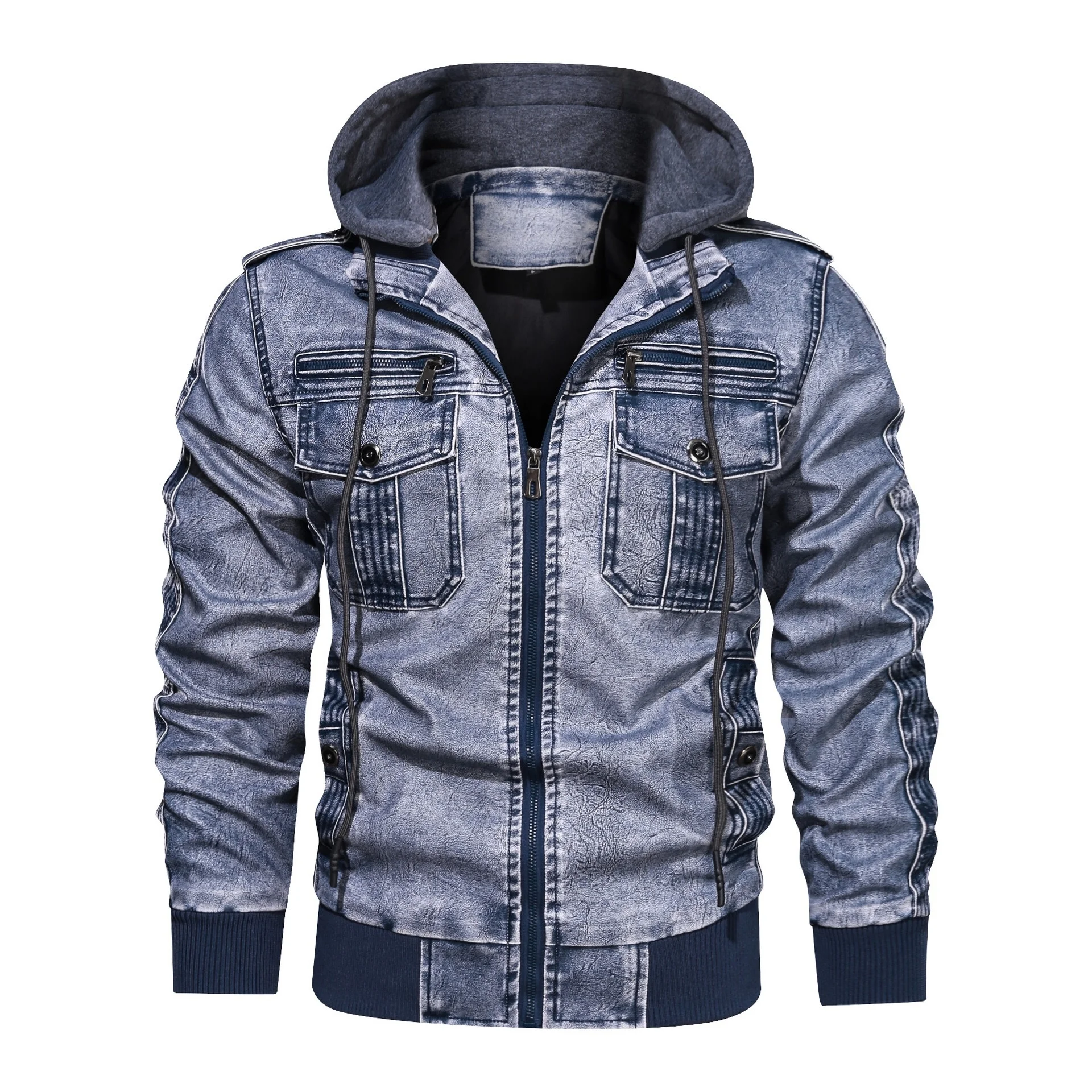 
Wholesale winter padded pu leather jacket OEM plus sized warm coats for mens 