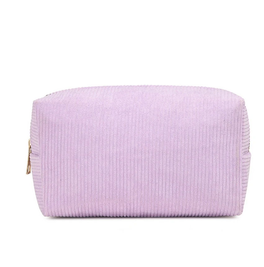 Ins Custom Logo Large Capacity Pink Makeup Bag Multifunctional Portable Corduroy Cosmetic Bags Travel Stripe Toiletries Bag