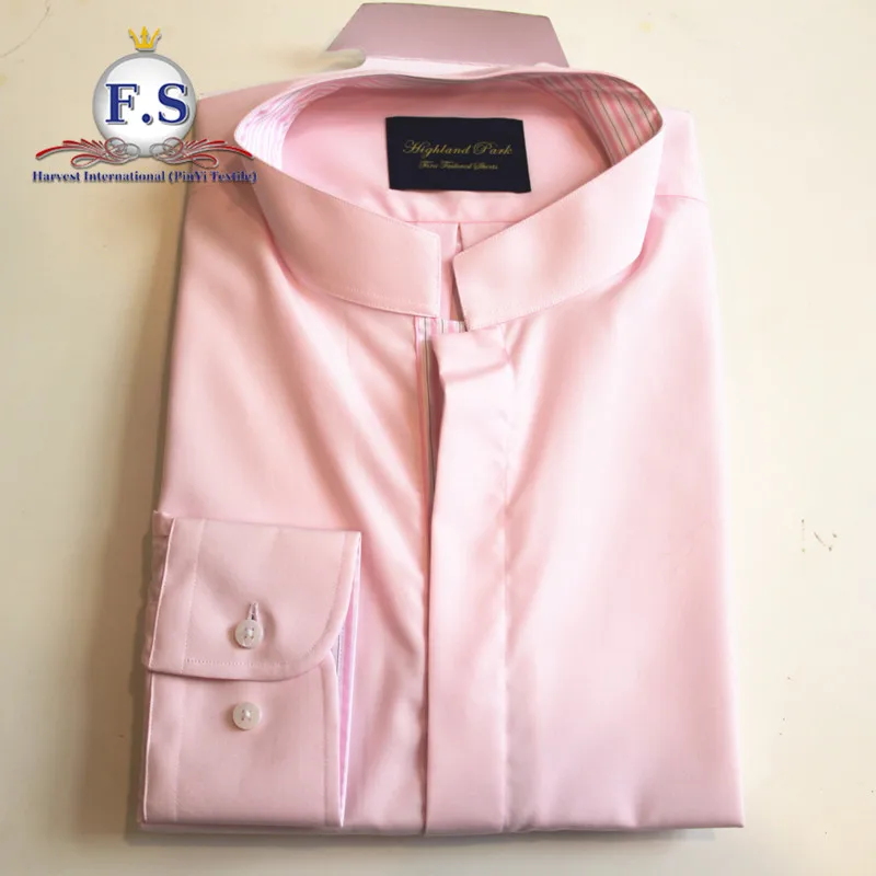 2019 high end bespoke shirt pink mandarin collar dress shirt