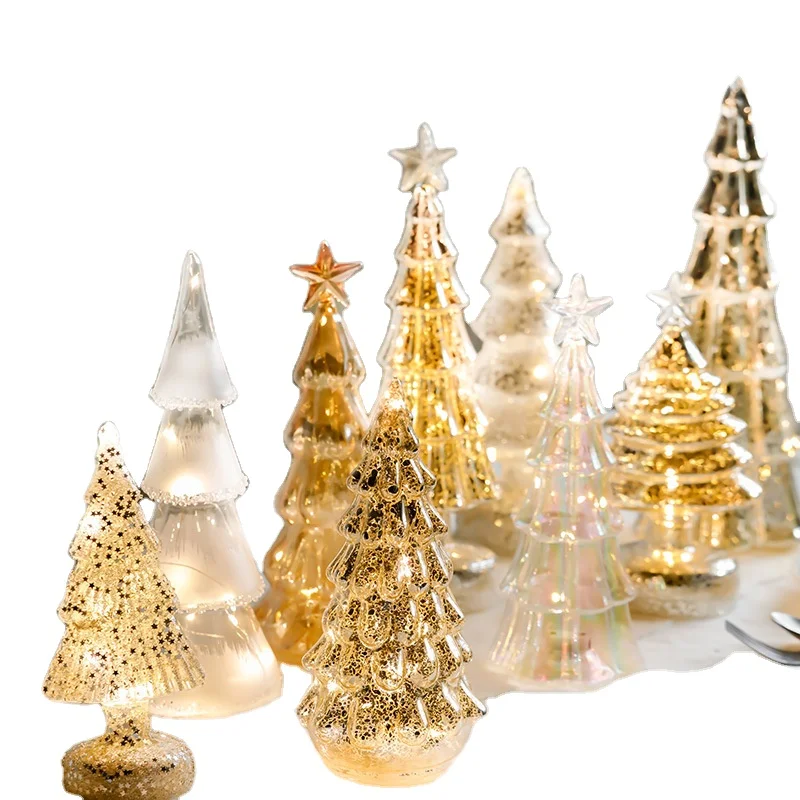 Handmade Tabletop Decoration Led Lights Up With Star Accessories Christmas Ornaments Glowing Glass Christmas Tree