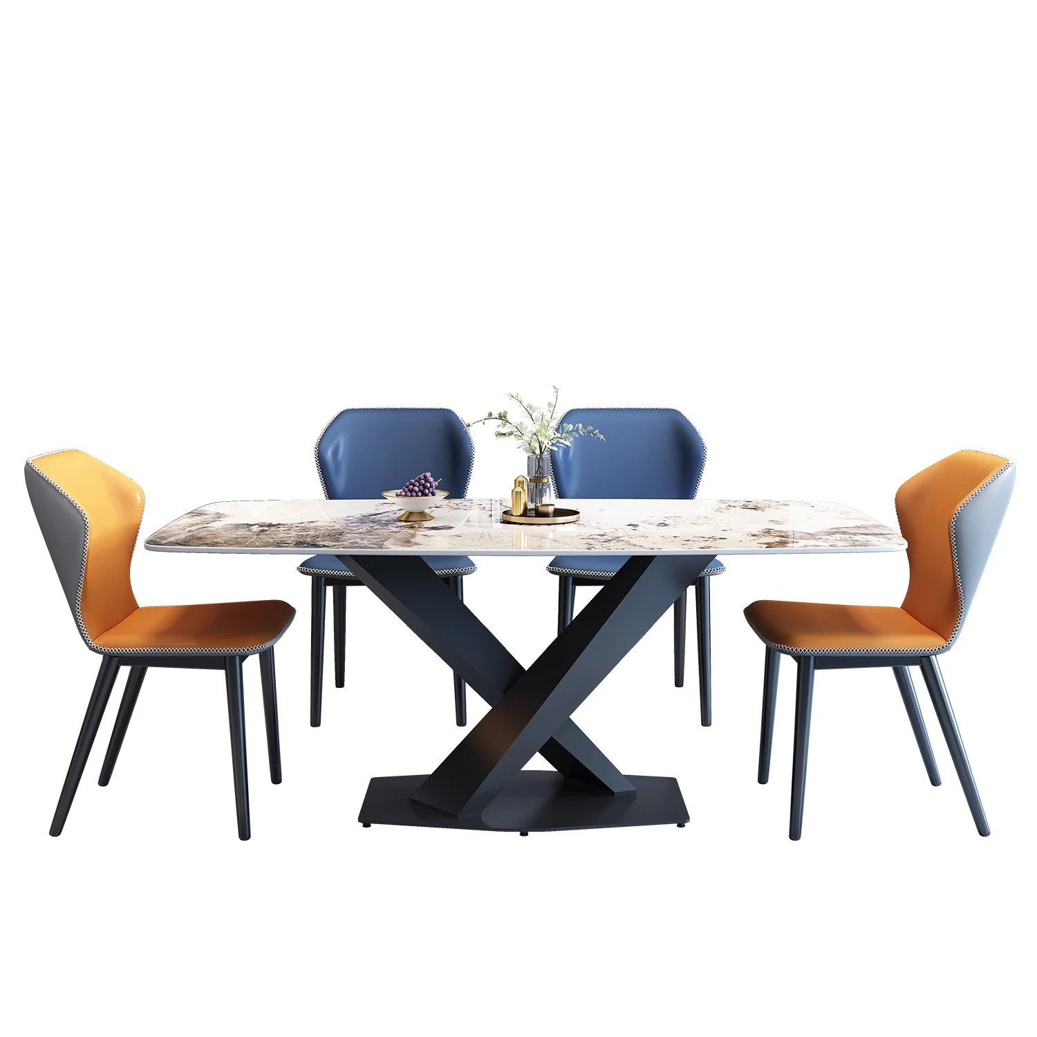 Sintered Stone Rectangle Luxury Style Home Decor Dining Room Table And 4 Chairs Restaurant Hotel Cafe Diner  5 Piece Set