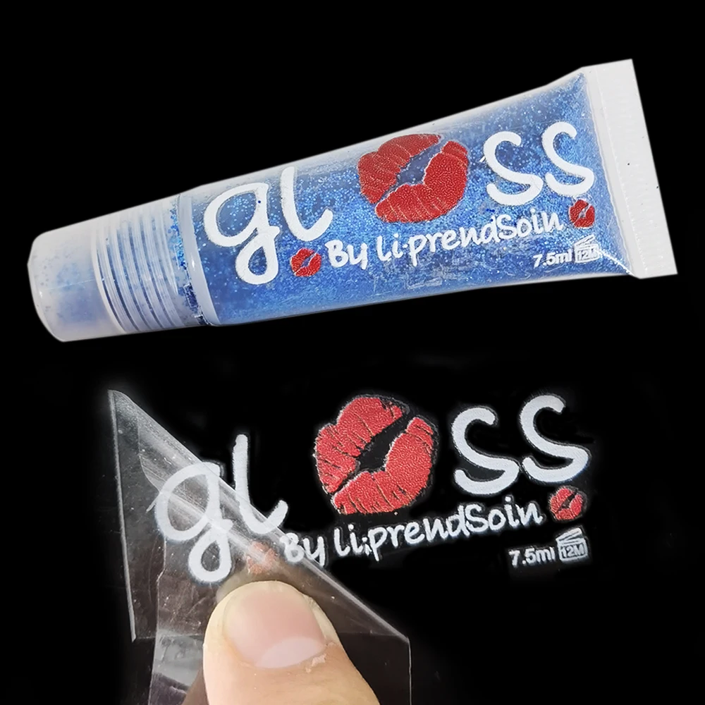 Custom Transparent UV Brand Name Logo Transfer Sticker Names Wholesale Lip Gloss Tubes Private Label Printing Packaging