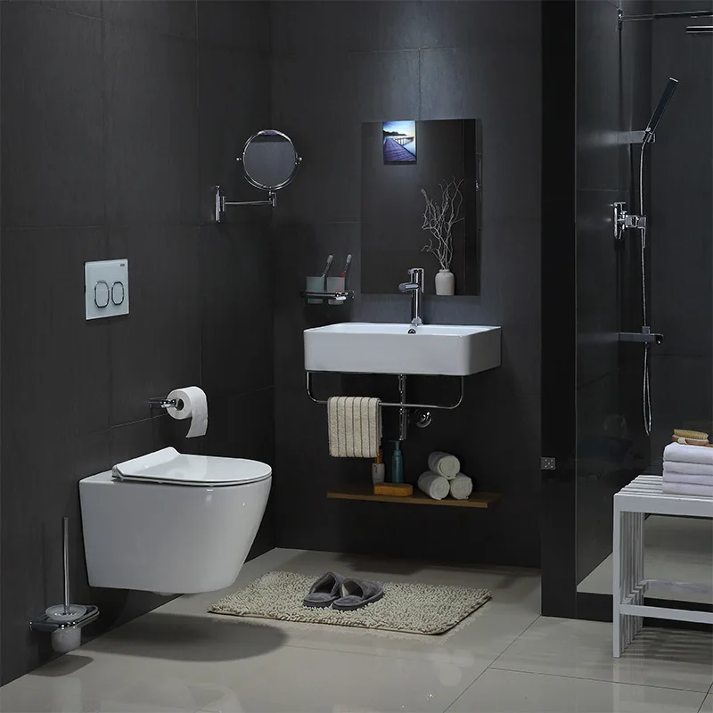 new design white ceramic wall mounted hung toilet rimless two piece with bidet set