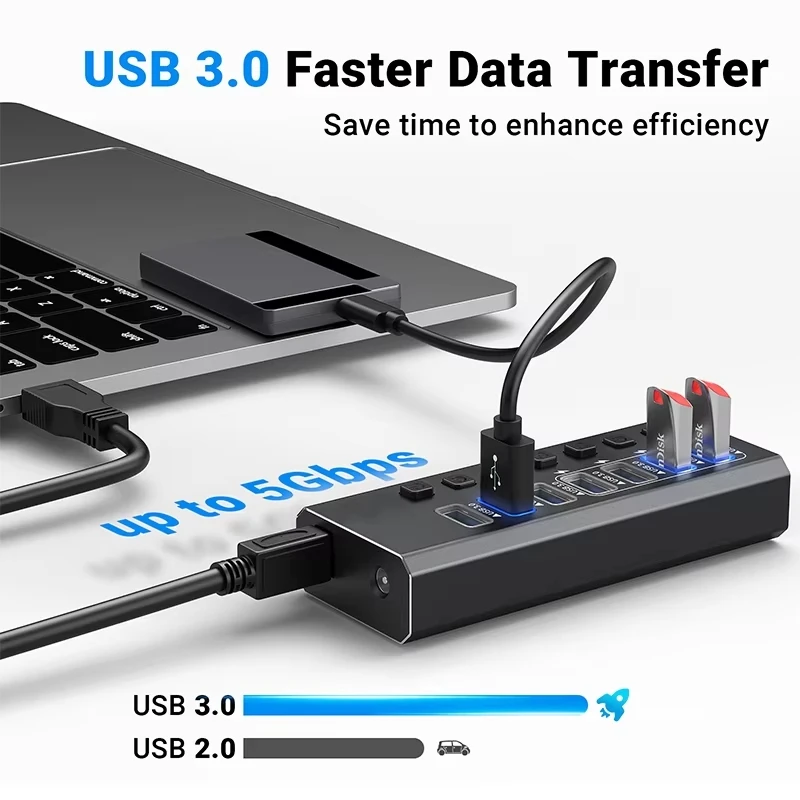 Aluminum alloy usb3.0 hub 16 ports high quality 12V 7.5A power supply Industrial usb hub