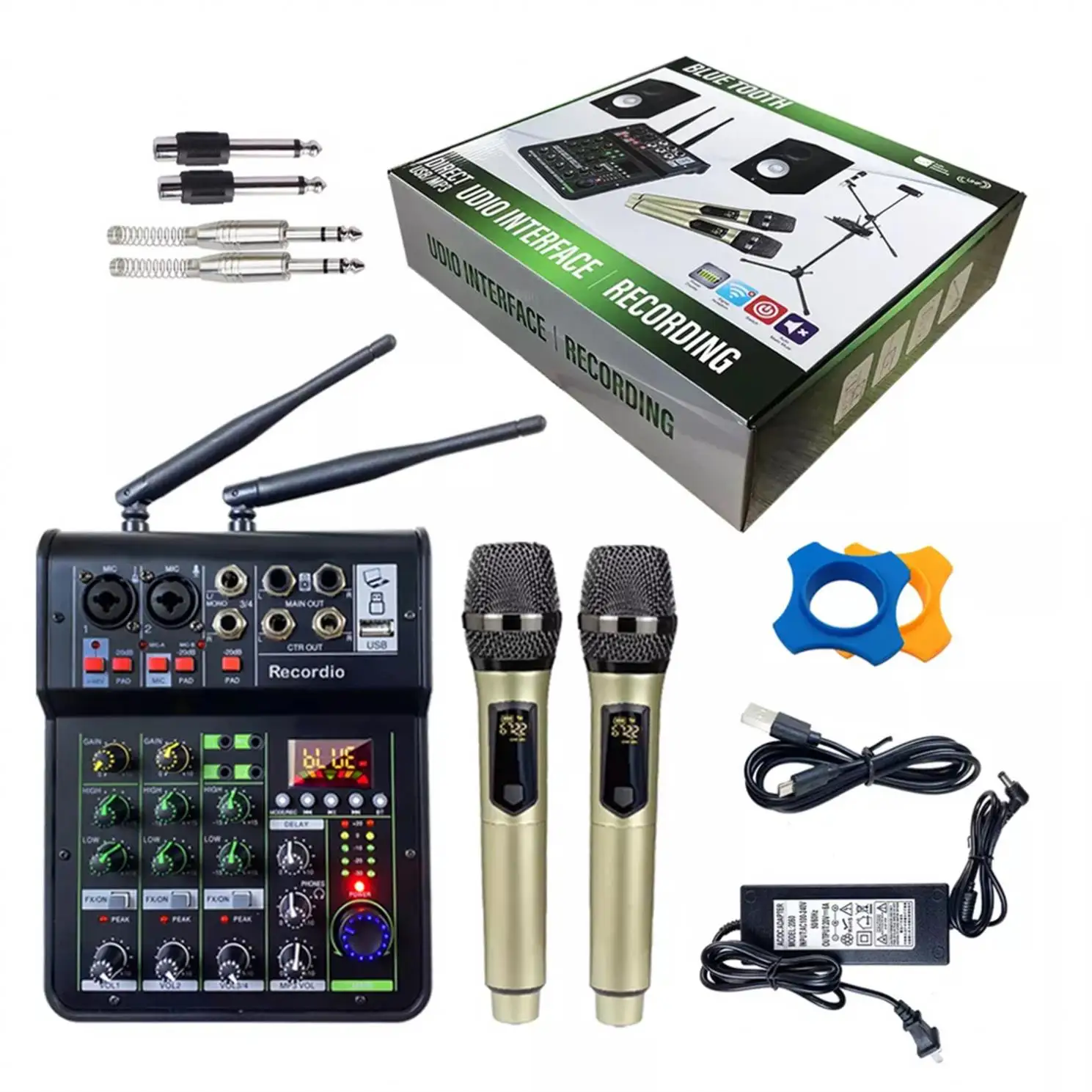 GAX-450B Hot Selling Audio Mixer 4 Channel with Wireless Microphone Mini DJ Blueteeth Mixer with 48V Phantom Power